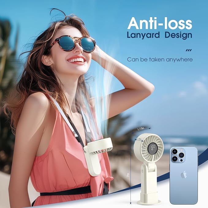 【5200mAh】Portable Handheld Fans for Travel, High-Speed Motor, Rechargeable Hand Held Fan, 5 Speed,180°Foldable, Small Personal Fan,4-IN-1 Hand/Desk/Waist/Neck Fans,Summer Beach Travel Essentials - Image 7