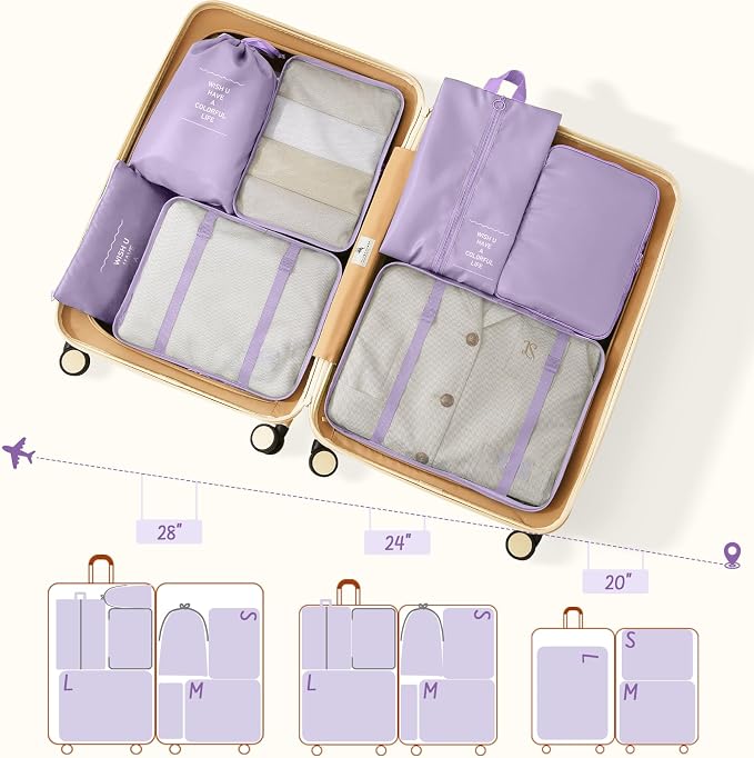 9 Set Packing Cubes for Travel Essentials - Lightweight Carry-On Luggage Organizer Bags with Shoe, Clothes & Laundry Bags for Airplane, Family & Business Travel, Light purple - Image 4