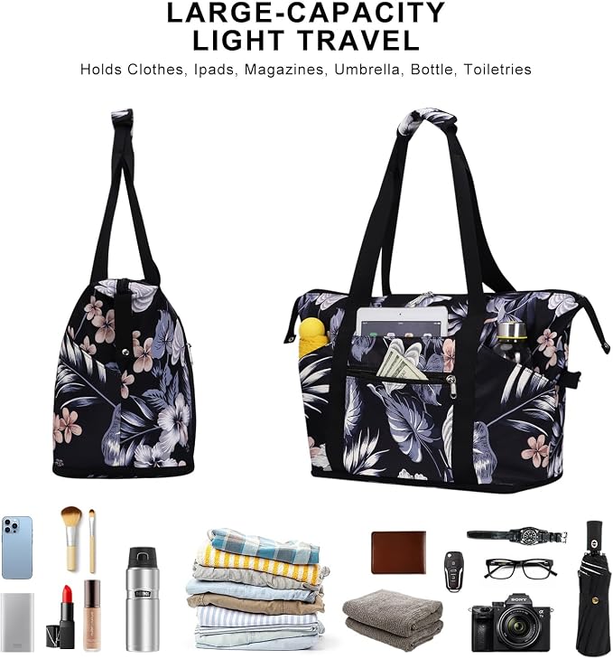 Expandable Duffel Bag for Women with Trolley Sleeve/Wet Pocket Weekender Travel Tote Large Carry On Overnight Luggage - Image 6