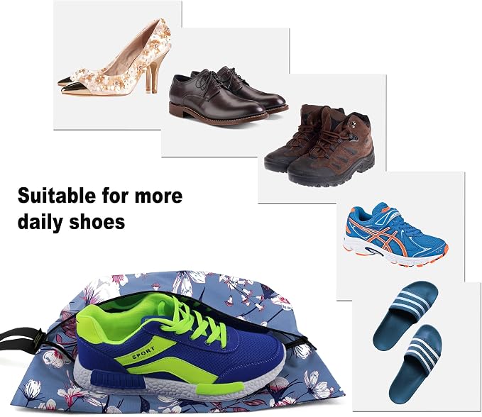 BeeGreen Shoe Bags 6 Pack Flower Design for Travel with Handle as Packing Organizers for Suitcase and Luggage | Portable Nylon Storage Accessories for Vacations, Essential Gifts for Women and Men​ - Image 4