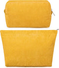 SOIDRAM 2 Pcs Corduroy Makeup Bag Large Cosmetic Bag Toiletry Bag Makeup Pouch Travel Bag Organizer Cute Makeup Brushes Aesthetic Accessories Storage Bag for Women Mustard Yellow by SOIDRAM