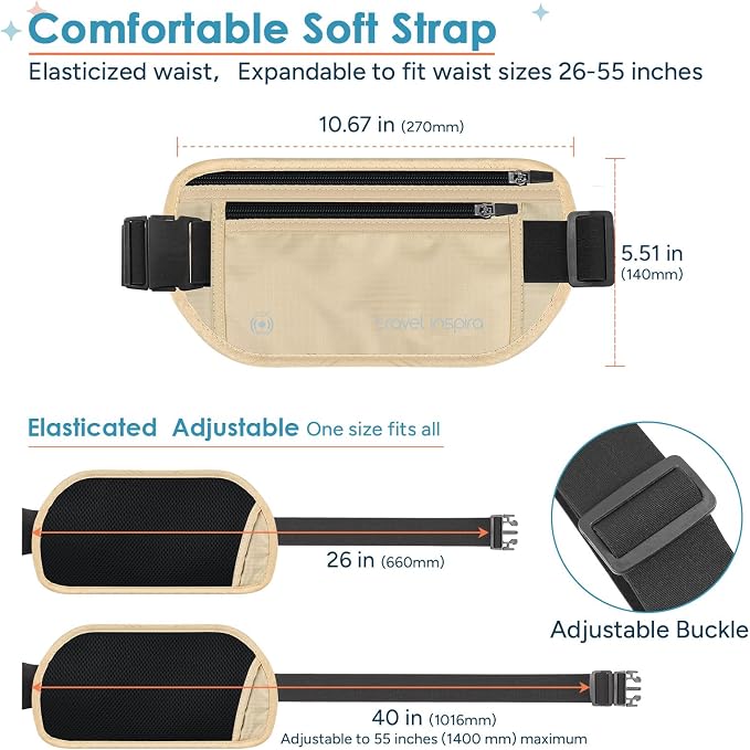 travel inspira RFID Blocking Hidden Money Belt | Dual Zipper Storage - Image 6
