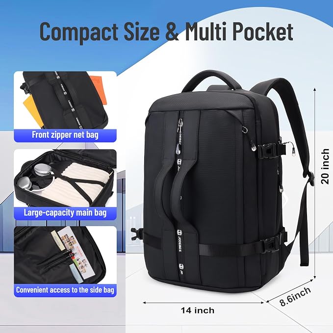 JODEBES 35L-50L Expandable Business Laptop Backpack, Waterproof - Black | Fits 17" Laptop, Daypack with Breathable Back Panel for Men & Women, TSA Carry On Bag for Travel & Work Commuting - Image 3