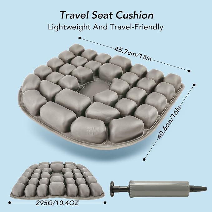 Travel Seat Cushion for Airplane, Adjustable Inflatable Seat Cushion | Pressure Relief Cushion for Long Sitting, Portable Support Pillow for Home, Airplane & Daily Use, Tailbone Comfort Support - Image 8