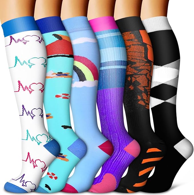 Copper Compression Socks for Women & Men (6 pairs) - Best Support for Nurses, Running, Hiking, Recovery by BLUEENJOY