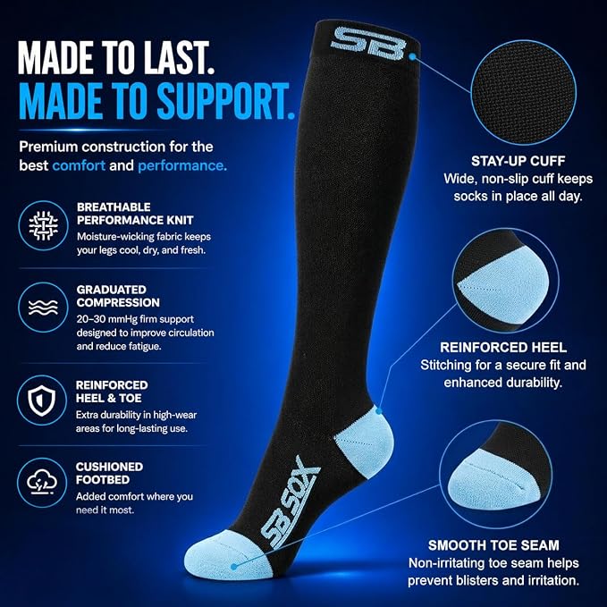 SB SOX Compression Socks for Men & Women (20-30mmHg) | Best Quality Compression Socks for Flying, Medical, Sports, Wide Calf Fit, Pregnancy, and Daily Wear. Trusted since 2016. - Image 6