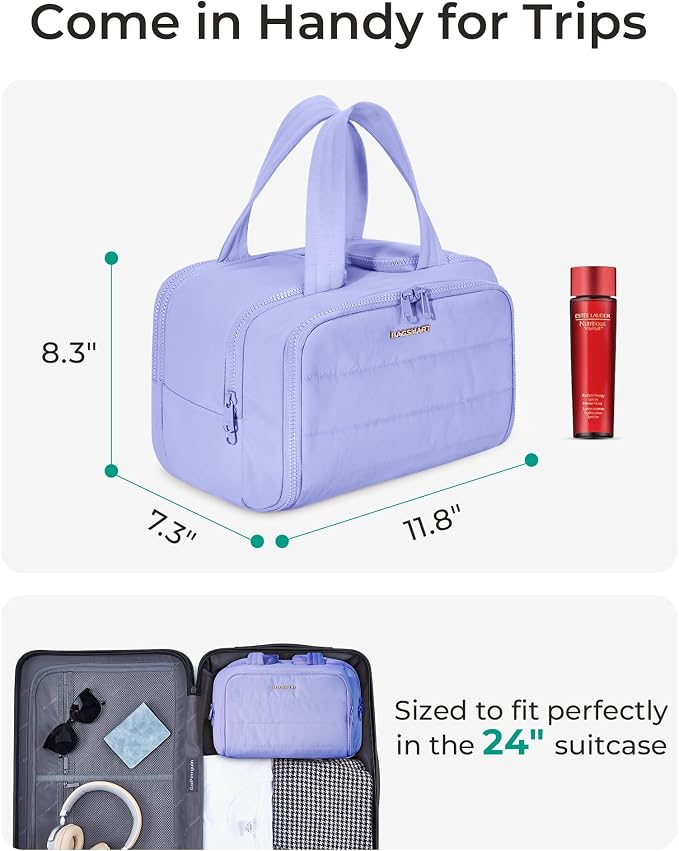 BAGSMART Travel Toiletry Bag, Crush Toiletry Bag for Women, Wide-open Puffy Toiletry Bags for Traveling, Large Travel Cosmetic Makeup Bag Organizer for Accessories,Toiletrie, Purple - Image 6