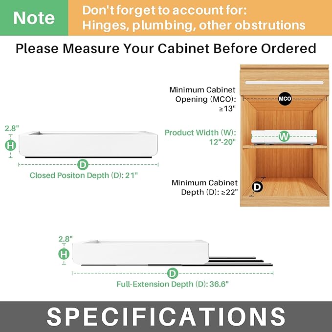 Kitstorack Pull out Cabinet Organizer, Expandable(12"-20") Heavy Duty Slide out Drawers Fixed with Adhesive Nano Film for Pots, Roll out Shelf Storage for Kitchen Base Cabinet Organization(White) - Image 2