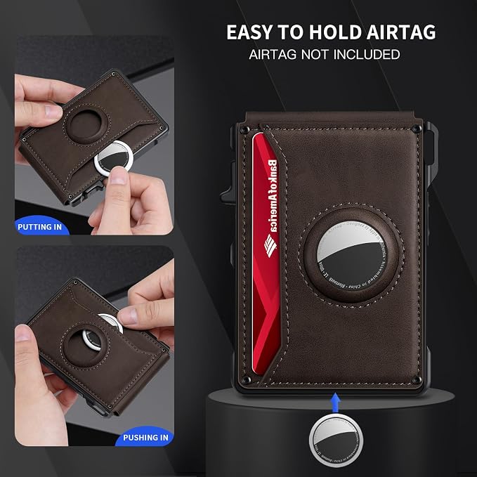 Airtag Wallet for Men, Mens Smart Wallet for Air Tag RFID Blocking, Minimalist Bifold Pop Up Aluminum Credit Card Case Holder 12+ Cards with ID Window, Gift for Men, No Airtag Included, Coffee Brown - Image 8