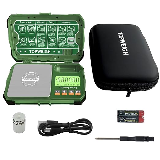 Pocket Scale, 500g x 0.01g, Dual Powered, Precision Gram Jewelry Scale with Zipper Case, Digital Small Coin Scale, Large Backlight Display, 6 Weighing Units,Cal Weight, USB Cable Included by TOPWEIGH