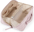 BAGSMART Puffy Travel Makeup Bag Toiletry Bag for Women, Pink | Open Flat, Portable, Make Up Organizer, Water-resistant, Puffy Padded, For Toiletries, Brushes by BAGSMART