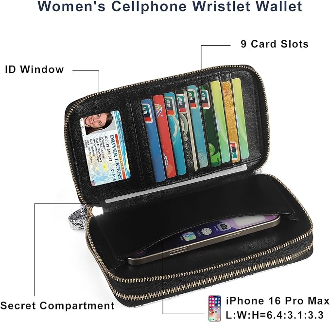Double Zipper Wallet for Women That Hold Big Cell Phone with 17 Card Slots and Coin Pocket, RFID Blocking Anti Theft, Snakeskin - Image 3