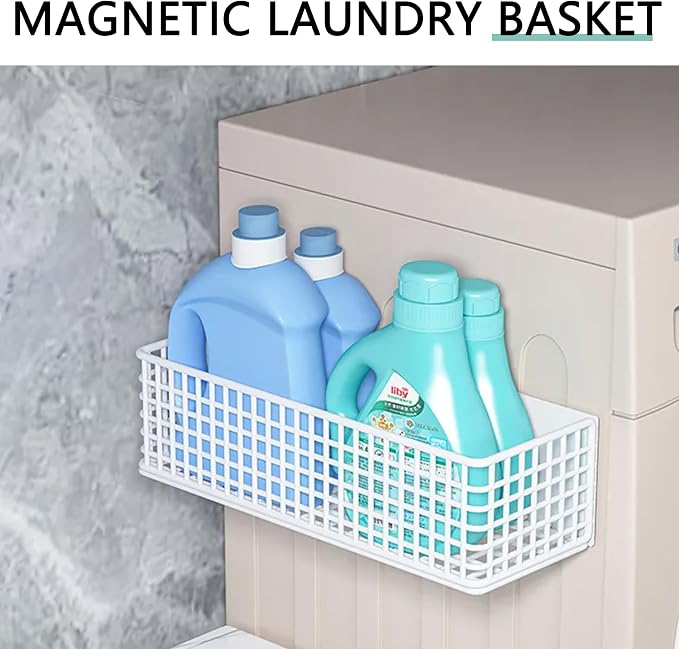 Magnetic Shelf Fridge Basket Bin for Whiteboard Washer Dryer Locker Cabinet | No Drilling Or Tools Needed, Reusable Magnet Organizer Classroom Office Home Kitchen Laundry Storage Rack Container Holder - Image 4