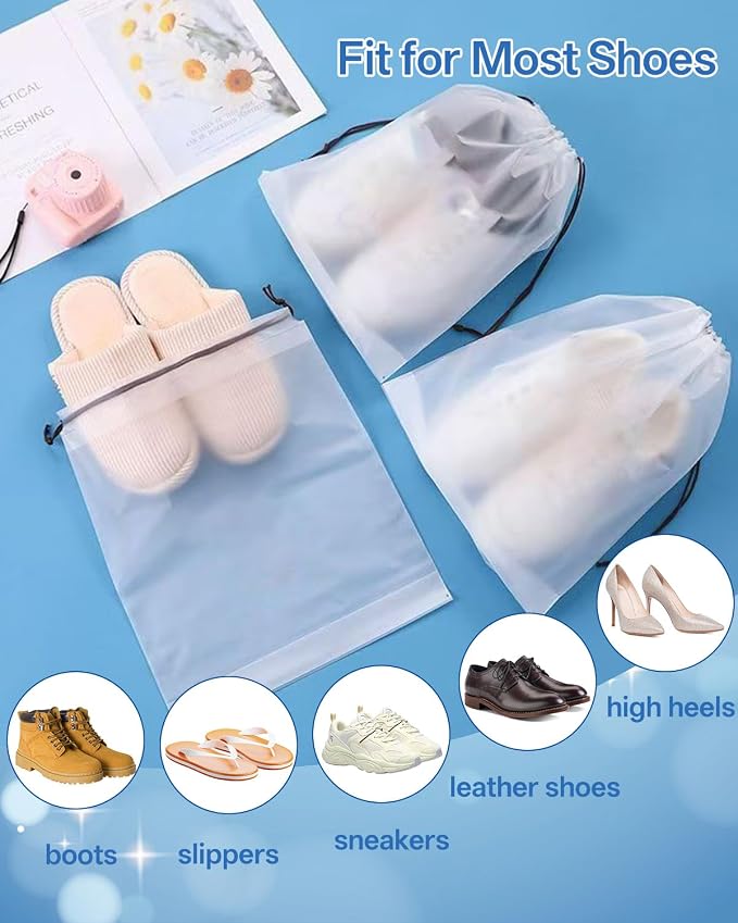 Teskyer Shoe Bags for Travel, Waterproof Drawstring Shoe Bags, 6 Pack | 15.7" x 11.8" Fits Most Shoes, Reusable PE Material, Tear-resistant Design, Travel Essentials for Organized Packing - Image 7