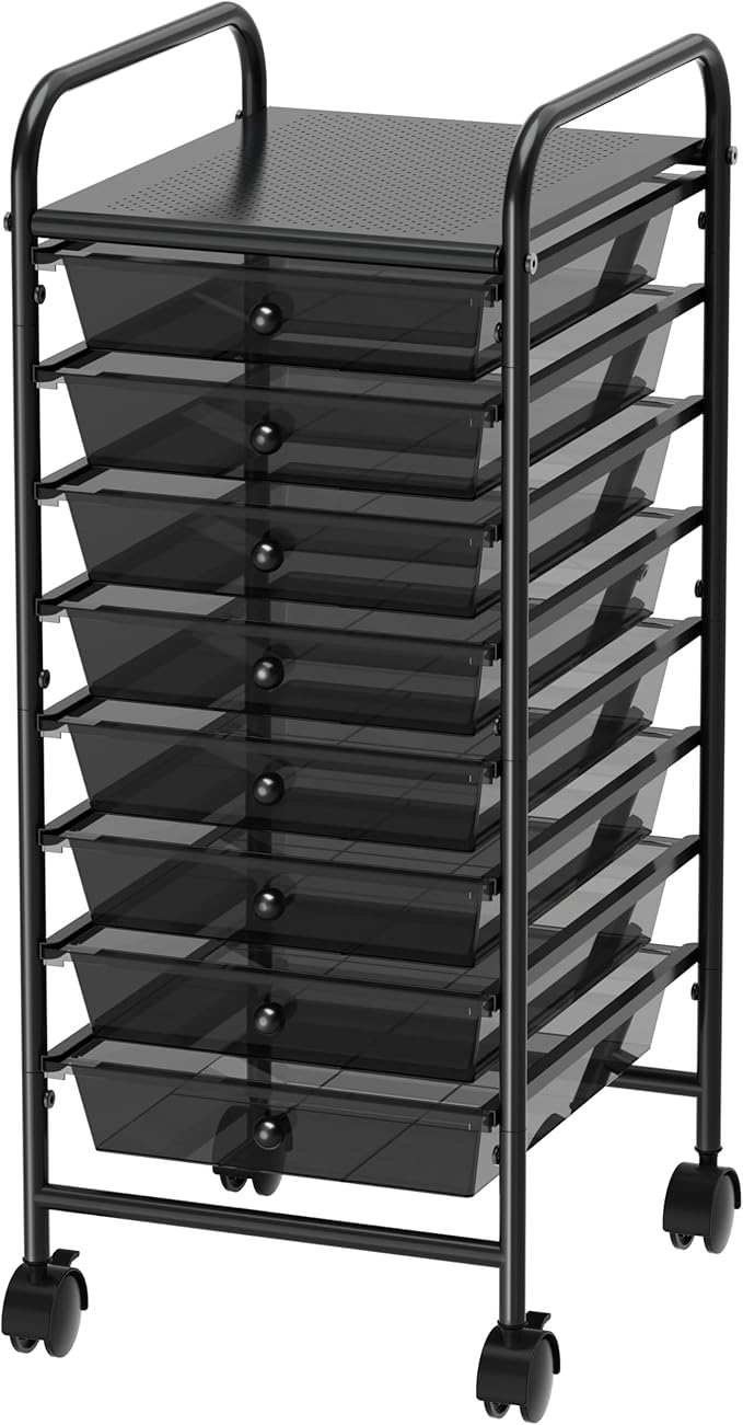 Simple Houseware 8 Drawers Rolling Utility Cart Art Craft Storage, Black | 1-Column, 30.25" Height, Lockable Wheels, for School, Office, Art Craft, and Paper Storage by SimpleHouseware