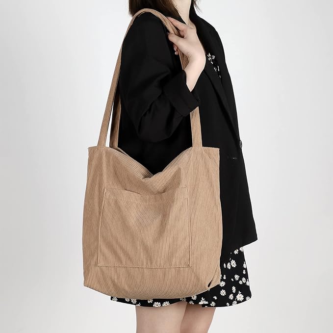 WantGor Women Corduroy Tote Bag, Large Shoulder Hobo Bags Casual Handbags | Big Capacity Shopping Work Bag - Image 2