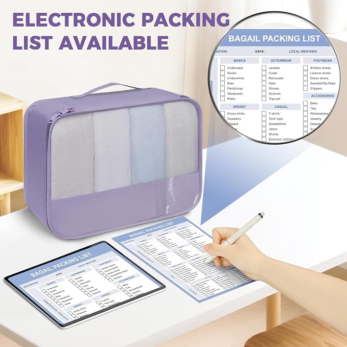 BAGAIL 9 Set Packing Cubes with Packing List Luggage Packing Organizers for Travel Accessories (Dusty Purple) - Image 4