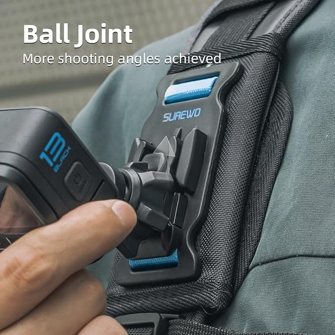 Backpack Shoulder Strap Mount Clip, 360°Rotating Ball Head Backpack Bag Belt Shoulder Strap Holder Mount Compatible with GoPro Hero 13/12/11/9/8, DJI Action 6/5 Pro/4/3, AKASO and More - Image 2