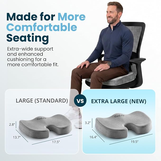 ComfiLife Extra Large Gel & Memory Foam Seat Cushion - Doctor Recommended Office Chair, Car Seat, Lifting Cushion - Back & Sciatica Pain Relief - Wide Seat Cushion for Big & Tall (Gray) - Image 2