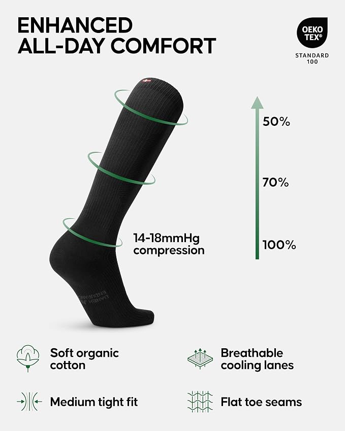 DANISH ENDURANCE Light Compression Socks, 14-18 mmHg, 1 & 3-Pack | Light Compression Socks, Organic Cotton Blend, 14-18 mmHg Graduated Support for Work, Travel & Everyday Comfort, Unisex - Image 2