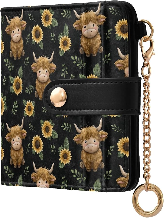 Sunflower Fluffy Cow Women's Wallets RFID Blocking,Credit Card Holder Bifold Wallet,Slim Card Cases,PU Leather Travel Wallet for men Girls by visesunny