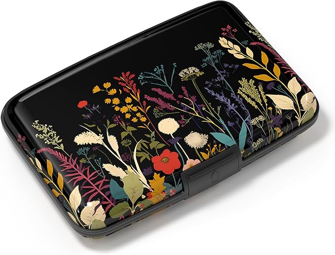 Card Holder Credit Cards Holder for Women RFID wallet women Business Card Holder Wallet Mini Aluminum Card Wallet RFID Blocking Slim Metal Hard Card for Women, Beautiful Flowers and Plants by Atufsuat