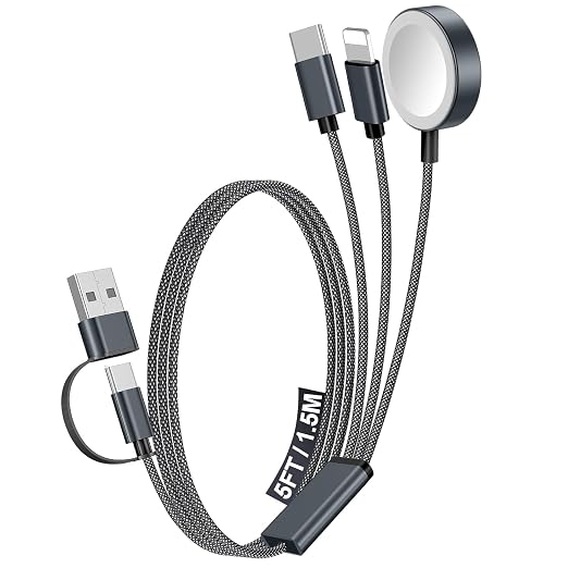 1Pack Travel Essentials for Apple Watch Charger,3-in-2 Multi Charging Cable | Cruise Vacation Camping Essentials for iPhone Charger,Type C/Lightning for iWatch,iPhone 17-12,Xbox Series X&S-5FT Black by Accessoriesforphoneandelectricproducts