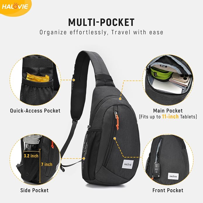 HALOVIE Anti Theft Crossbody Sling Bag RFID Travel Sling Backpack Lightweight Hiking Shoulder Chest Bag for Walking Work - Image 3
