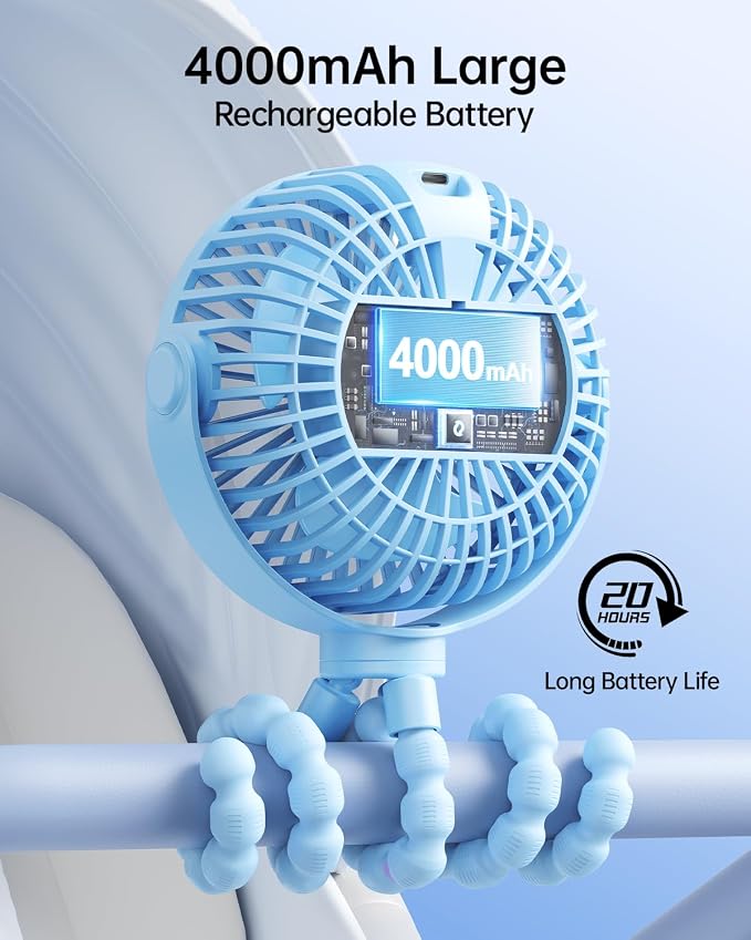 SWEETFULL Portable Stroller Fan with LED Display, 4 Speed Rechargeable Mini Clip On Fan,Built-in Non-Removable Rechargeable Battery，Sealed housing - Image 5