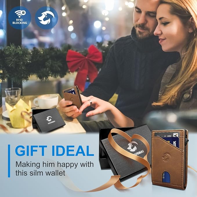 Wallet for Men, Slim Pop Up Card Holder with RFID Blocking, Minimalist Bifold Wallet with 9 Card Slots, ID Window and Cash Pocket, Metal Flip Case with Magnetic Closure, Gift Box - Image 8