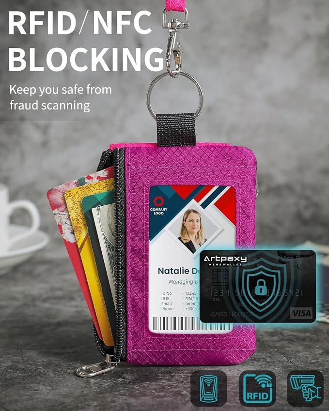 Artpaxy Minimalist Wallet For Mens Womens, Keychain RFID Blocking Zipper Small Wallet with ID Window 2 Lanyards,Water Resistant Travel Cash Card Coin Case Boys Girls - Image 5