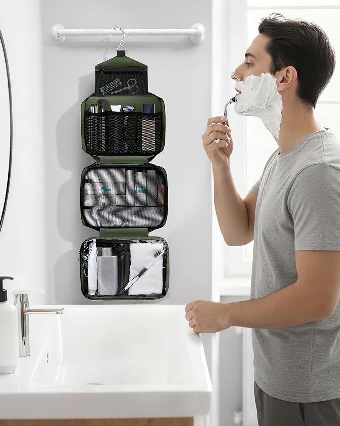Maliton Toiletry Bag for Men & Women Travel Toiletry Bag Hanging Toiletry Bag Hygiene Organizer with 4 Compartments Waterproof Bathroom Shower Bag Large Toiletries Travel Bag (Olive Green) - Image 7