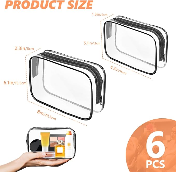 AURUZA Clear Makeup Bag,Portable Travel Toiletry Bags with Zipper, TSA Approved Clear Organizer Bags, PVC Cosmetic Pouch for Airport Airline Compliant - Image 2
