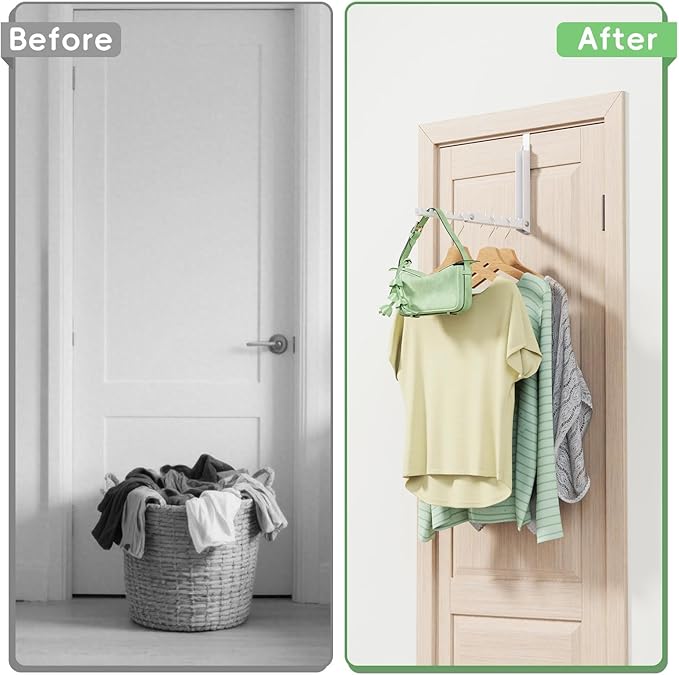 Over the Door Hook, Door Hooks for Hanging Towels, Bags,Coats,Umbrellas, Mirrors, Over Door Hanger, Suitable for Bathrooms, Bedrooms, Laundry Rooms, Kitchens, Storage Rooms (White-1) - Image 6