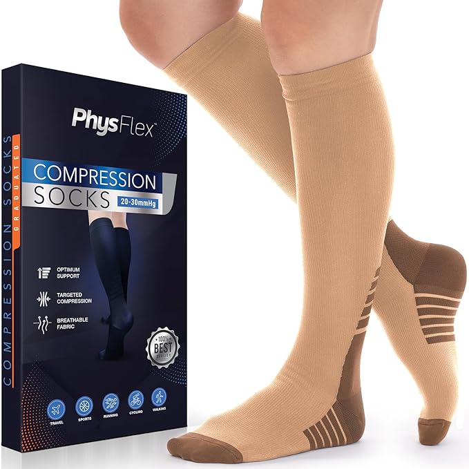 Compression Socks for Women & Men 20-30 mmHg – Circulation Support for Nurses, Travel, Flight, Running & Everyday Wear by PhysFlex