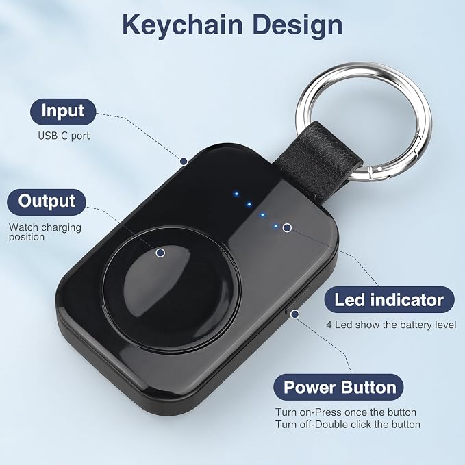 Portable Wireless Charger for Apple Watch,Travel Magnetic iWatch Power Bank | Compact Smart Charging, 1000mAh Battery, On The Go, Keychain Accessories, for iWatch Series 11/10/9/8/7/6/5/4/3/2/SE/Ultra - Image 6