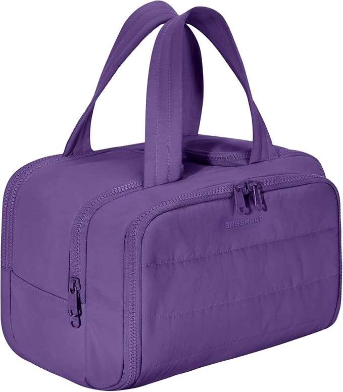 BAGSMART Travel Toiletry Bag, Puffy Toiletry Bag for Women, Wide-open toiletry bags for traveling, Large Travel Cosmetic Makeup Bag Organizer for Accessories,Toiletrie (Dark Purple) by BAGSMART