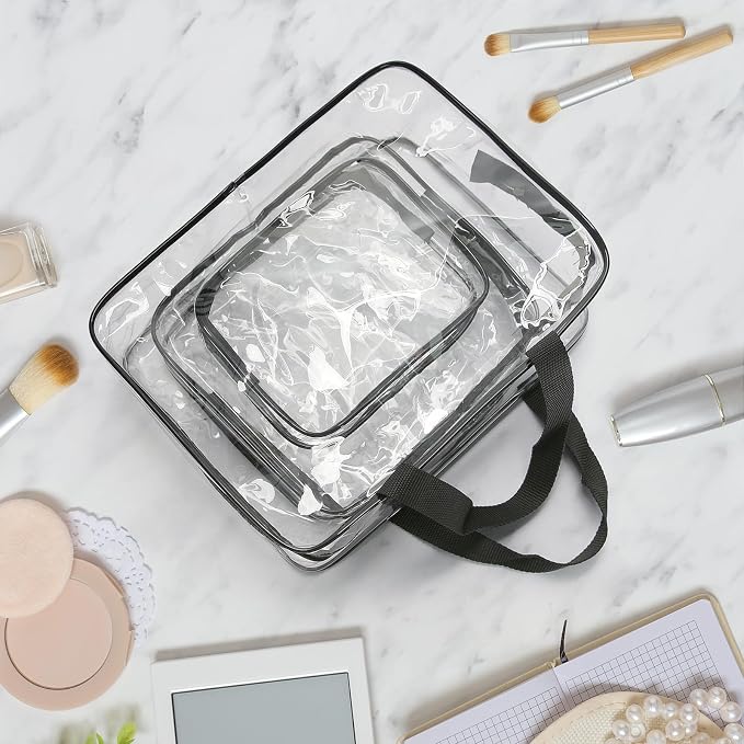 HAOGUAGUA 3 Pieces Large Clear Travel Bags for Toiletries, Waterproof Clear Plastic Cosmetic Makeup Bags, Transparent Packing Organizer Storage Bags (Black) - Image 5