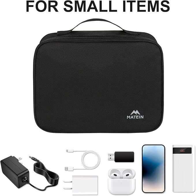 MATEIN Small Electronic Organizer Travel Case, Double Layer Cable Organizer | for Travel Accessories, Water Resistant Portable Tech Case for Phone, Cords, Charger, Earphone, Tech Gifts, Black - Image 2