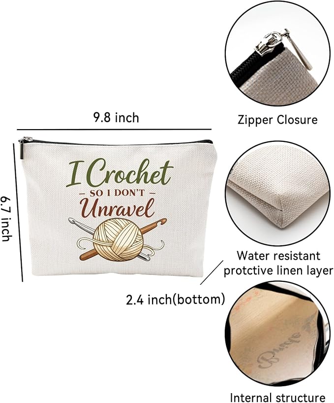 ZUYUROU Crochet Makeup Bag Funny Travel Cosmetic Pouch Zipper Organizer for Women Crafters, Double-Sided Canvas - Image 3