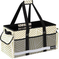Extra Large Utility Tote Bag with Reflective Strip, Standing Reusable Grocery Bags with Hard Bottom, Collapsible Utility Tote with Handles for Shopping, Beach, Picnics, Car, Striped Gray by DSDCDJ