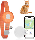 Cat Tracker, GPS Tracker Compatible with Apple Find My App(Only iOS), Waterproof Cat Tracker Collar with Bell and Safety Elastic Buckle, No Monthly Fee, Territory & Location History (Orange) by ZFSJTAG