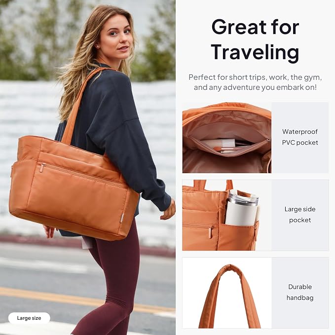 TOPEAST Tote Bag for Women Puffer Travel Carry On Bags with Laptop Compartment & Cup Holder Work Tote for Weekend Overnight - Image 2