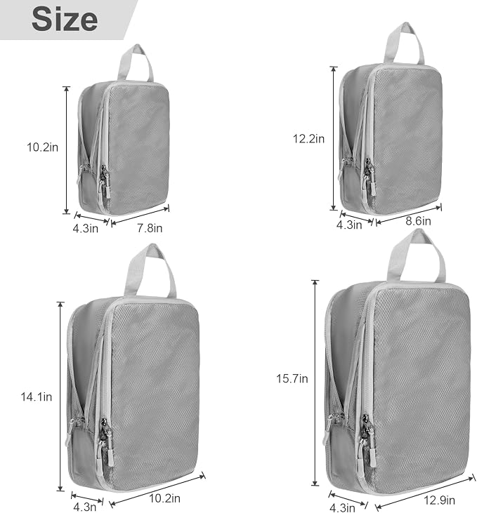 Compression Packing Cubes, Ultralight Packing Cubes for Carry on Suitcase, Travel Packing Essentials for Suitcase Organizer Bags Set, Durable Travel cubes for Luggage (Gray, Set of 4) - Image 3