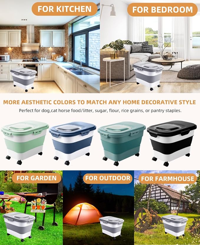 20-30 Lbs Rice Storage Container,Collapsible Food Storage Containers | Flour Storage Container with Wheels Airtight Locking Lid,Rice Container with Cup and Scoop,Suitable for Rice,Pet Food,Flour - Image 9