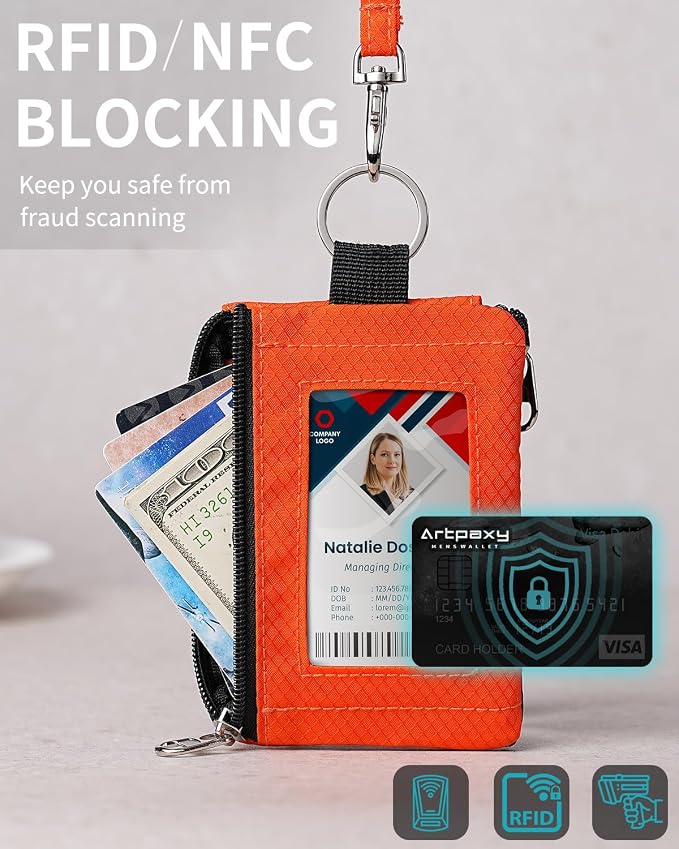 Artpaxy Minimalist Wallet For Mens Womens, Keychain RFID Blocking Zipper Small Wallet with ID Window 2 Lanyards,Water Resistant Travel Cash Card Coin Case Boys Girls - Image 6