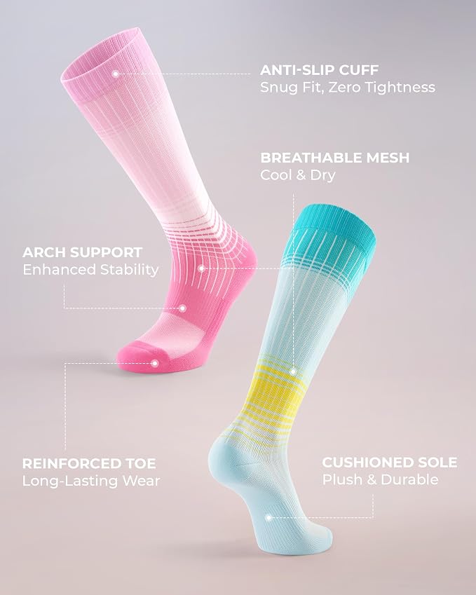 FITRELL 4 Pairs Compression Socks for Women & Men, 15-20mmHg Circulation Support for Athletic Travel Daily Wear - Image 5