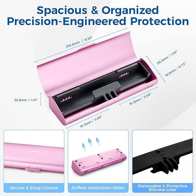Aluminum Electric Toothbrush Travel Case, 2 in 1 Travel Toothbrush Holder for Oral B/Oral-B Pro 1000 1500 5000 and Most Electric Toothbrush for Traveling, Removable Silicone Liner-Pink - Image 4