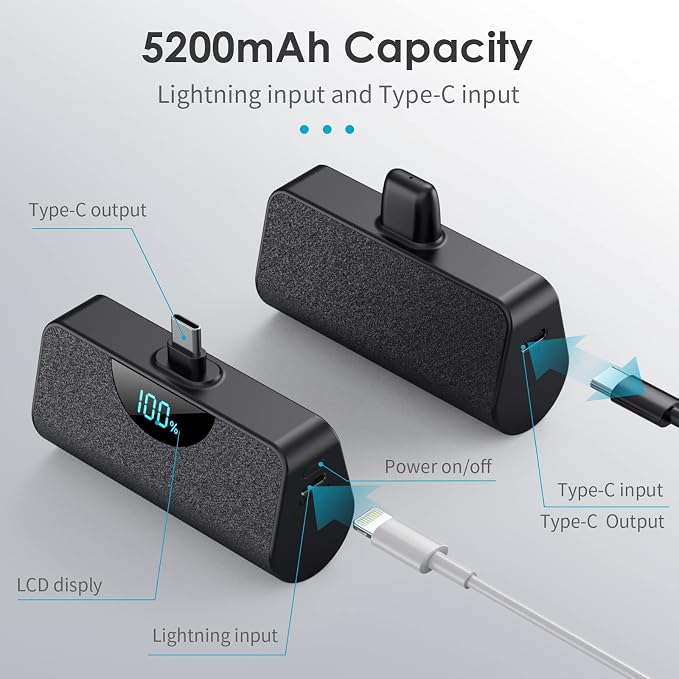 Mini Portable Charger USB C Power Bank,Upgraded Travel Essential 5200mAh PD Fast Charging Battery Pack Built-in USB-C Connector for iPhone 17/17Pro Max/16e/Air/16/16Pro Max/15 All Series,Android - Image 4