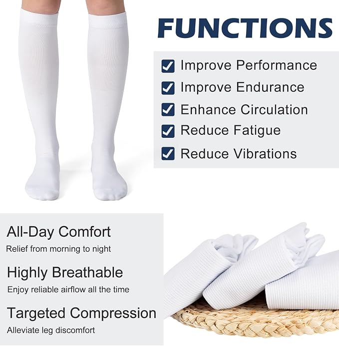 (3 pairs) Compression Socks 20-30 mmHg Long Knee High Socks for Women Men Support Athletic Travel Daily Wear - Image 3